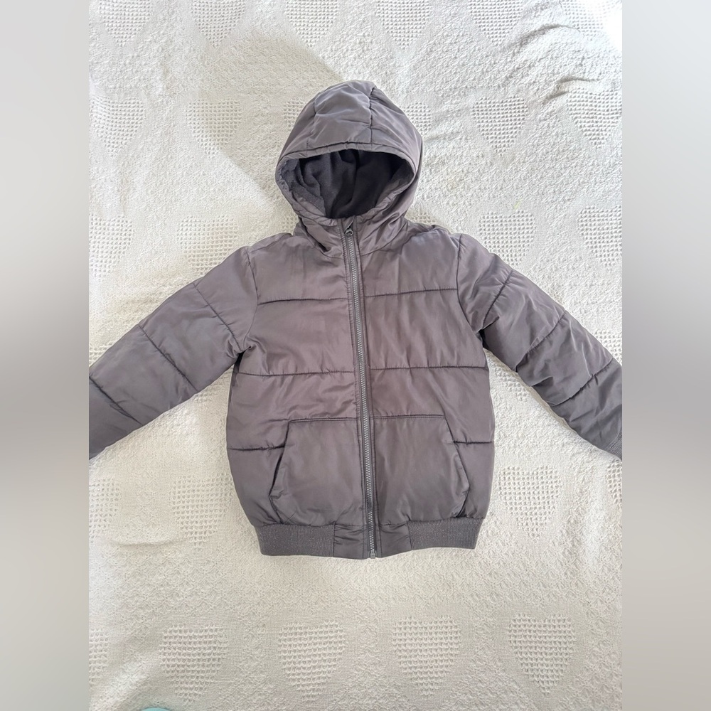 Old Navy Boys Size 6/7 Black Puffer Winter Coat Zip Up Hooded Preowned